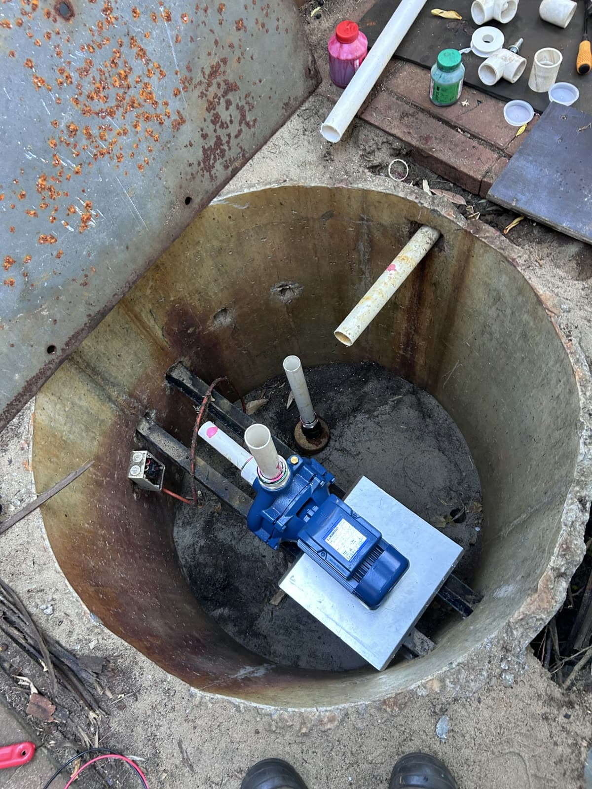 Tidy, upgraded reticulation pump and manifold after work.